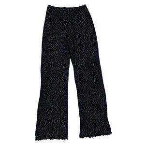 ONA New York Tokyo Black Gray Pleated Knit Pants‎ Large Textured Wide Leg